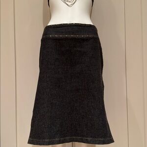 MOCHINO JEANS DENIM SKIRT WITH ALLOVER RIVETS AND THIGH HIGH SIDE SLITS US 6